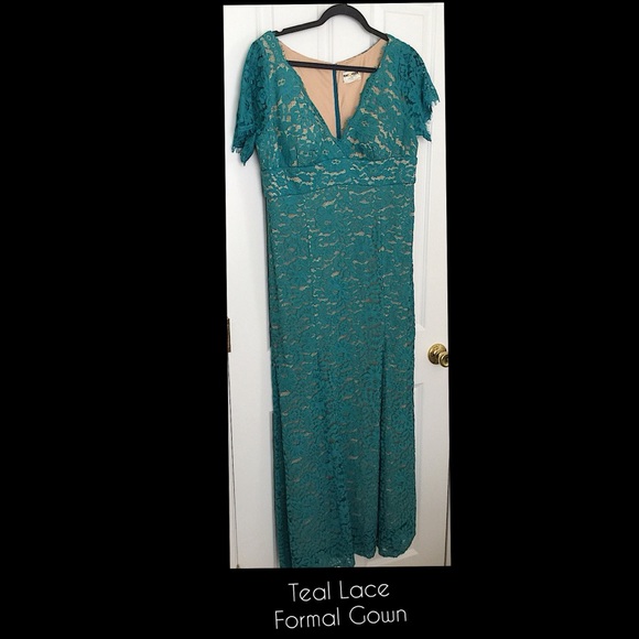 Dresses & Skirts - Teal Lace Mother of Bride Dress . Size 14.